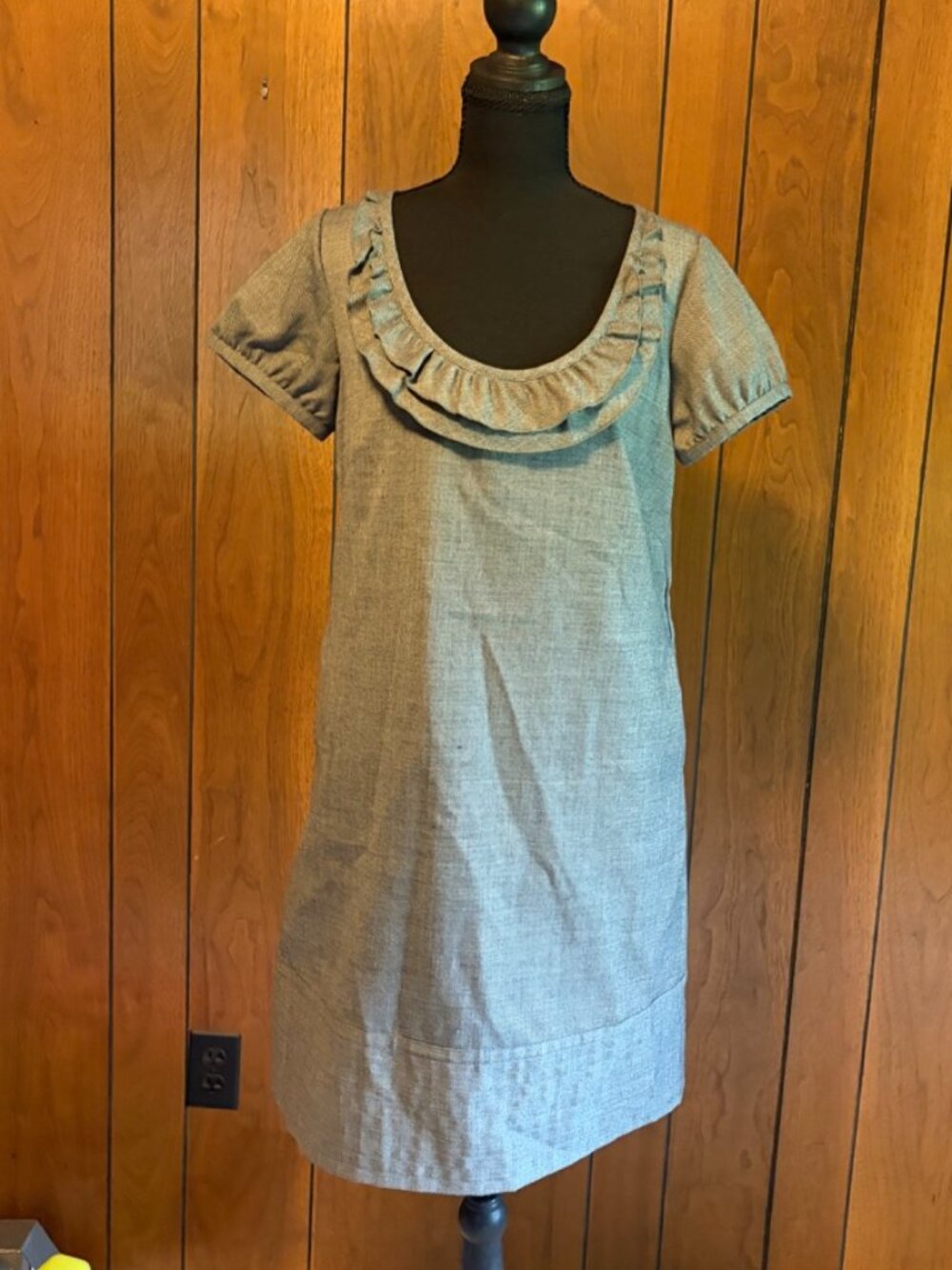 Gray ruffle neck shift with pockets
